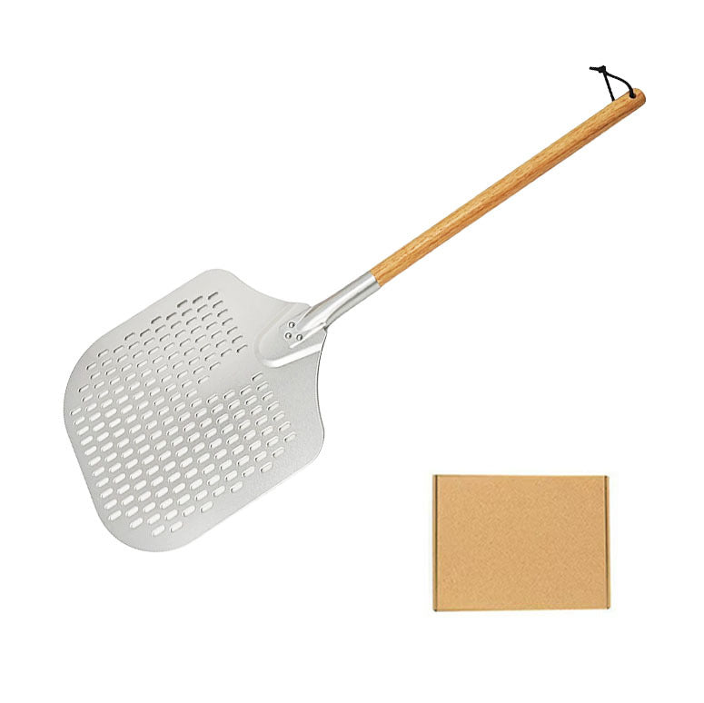 long-handled perforated pizza peel set with wooden handle stainless steel cutter and triangle server Bowlift