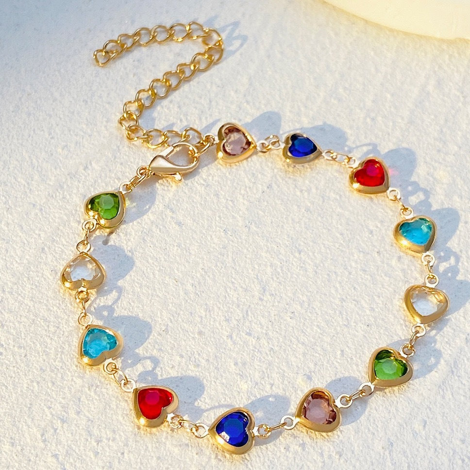Heart-Shaped Gemstone Charm Bracelet Bowlift