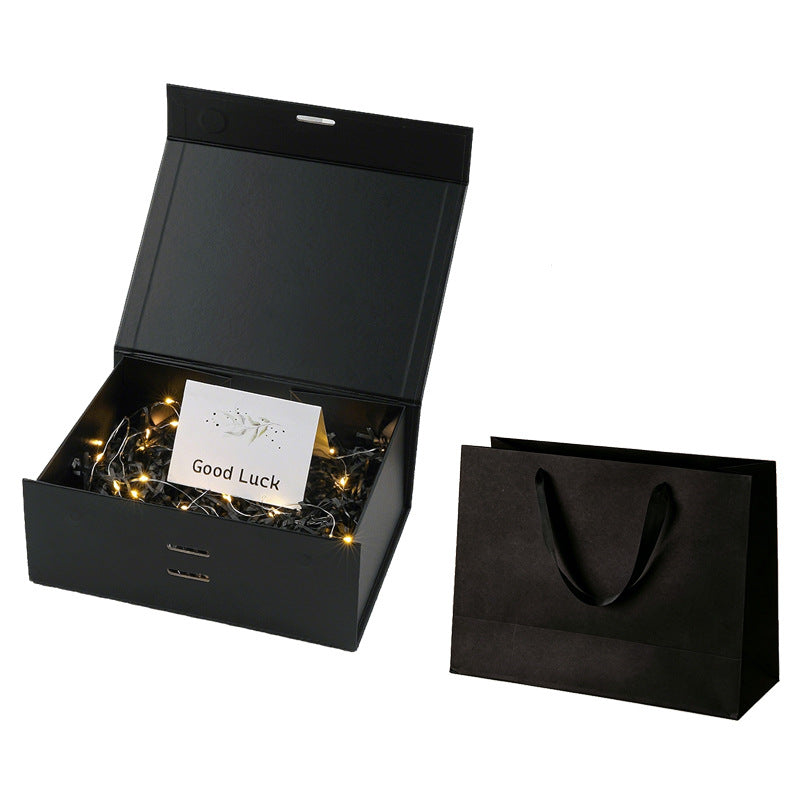 Premium magnetic gift presentation box with LED fairy lights and greeting card Bowlift