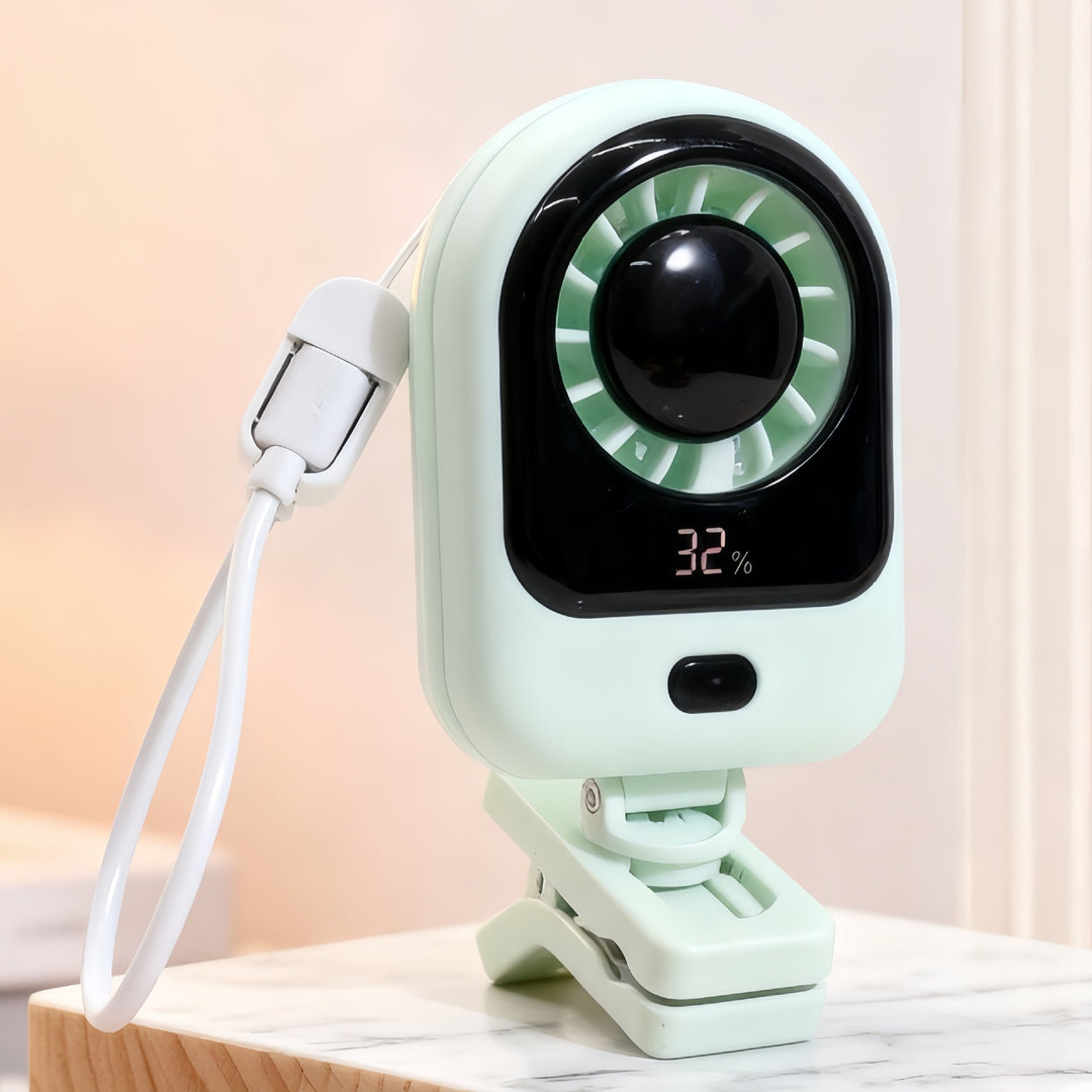 Women's portable table fan with LCD display and USB charging port Bowlift
