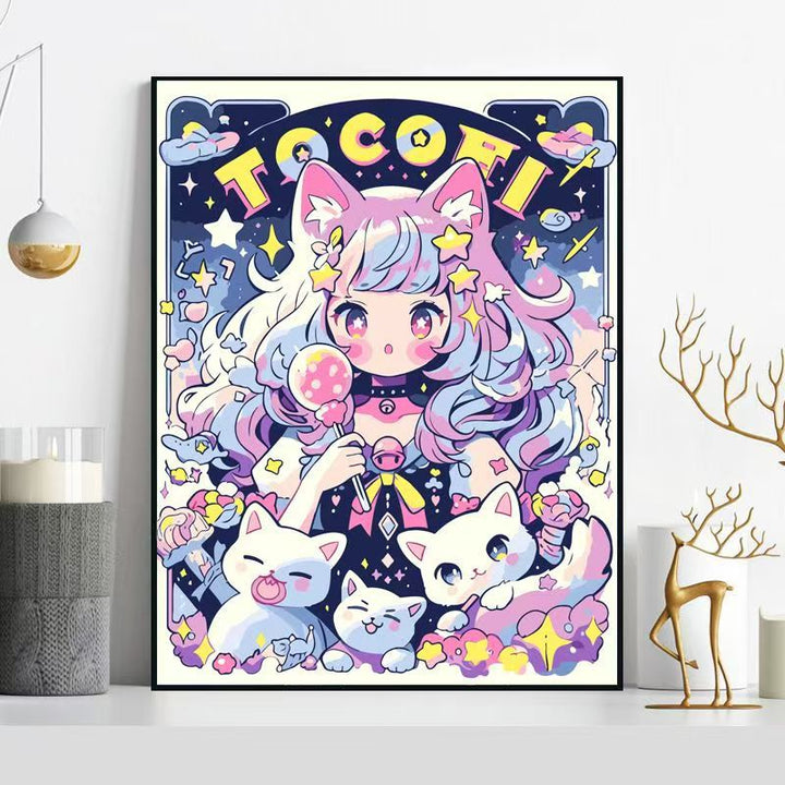 Whimsical Cat-Themed Illustration Wall Art Bowlift