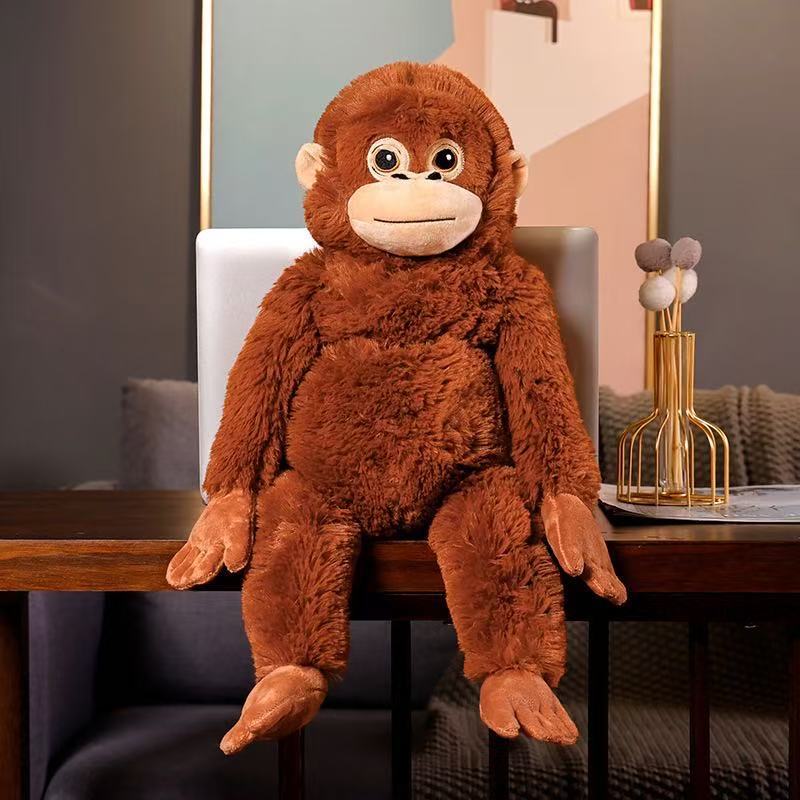 Plush Orangutan-Style Long-Limbed Sitting Cuddle Doll with Ultra-Soft Faux Fur Bowlift