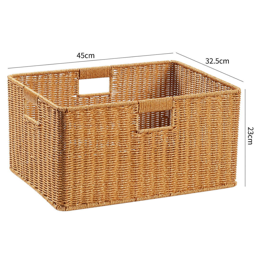 Handwoven Rectangular Storage Basket with Cut-Out Handles Bowlift
