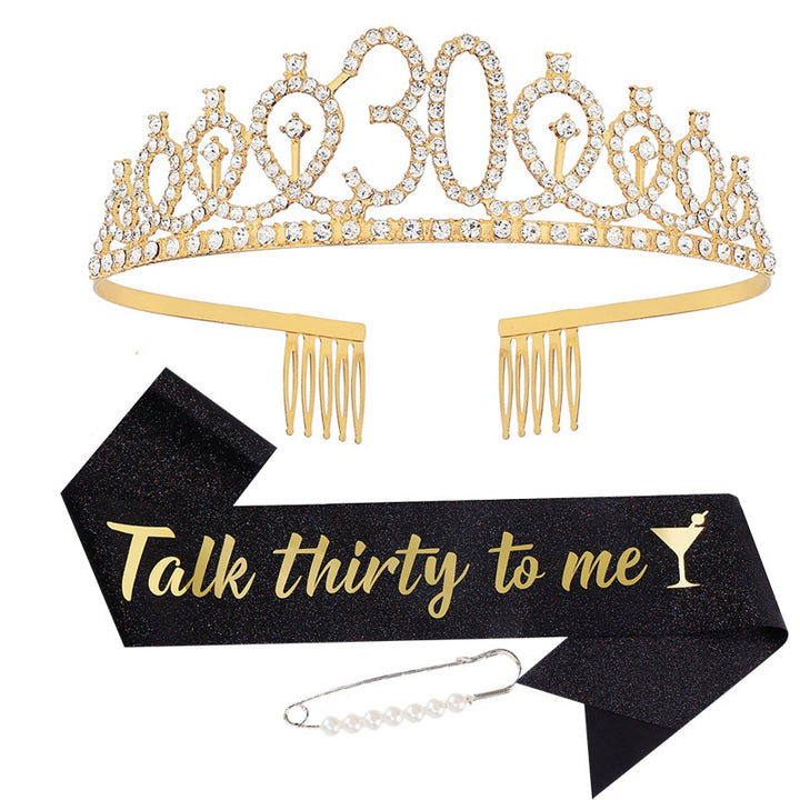 Ladies Glittering Birthday Sash with Festive Print Bowlift
