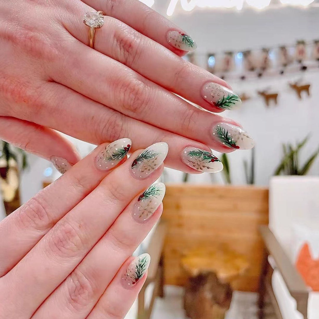 Festive Botanical Press-On Nail Art