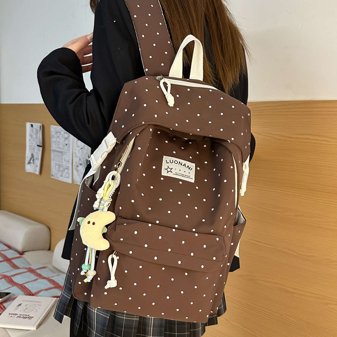Polka-Dotted Canvas Backpack Bowlift