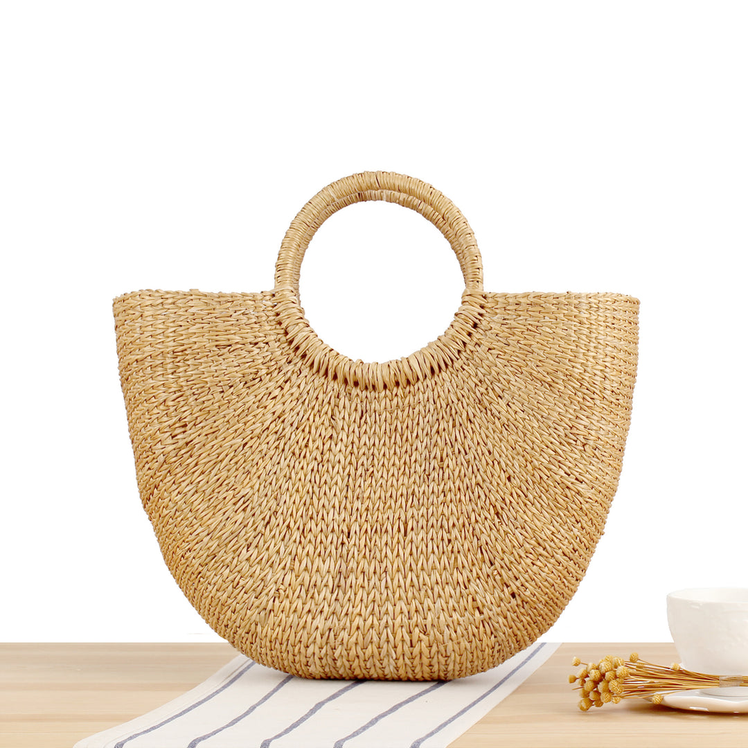 Braided bast shoulder bag with round wooden handles Bowlift