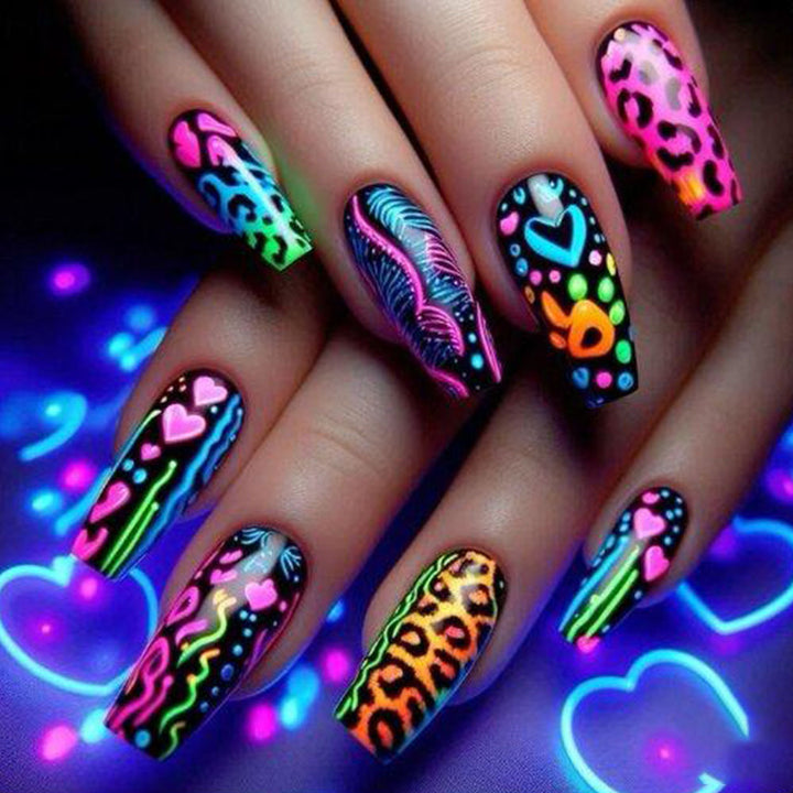 Nail art in colorful neon design Bowlift
