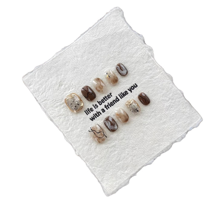 Artistic Press-On Nail Art Set with Marble and Abstract Design