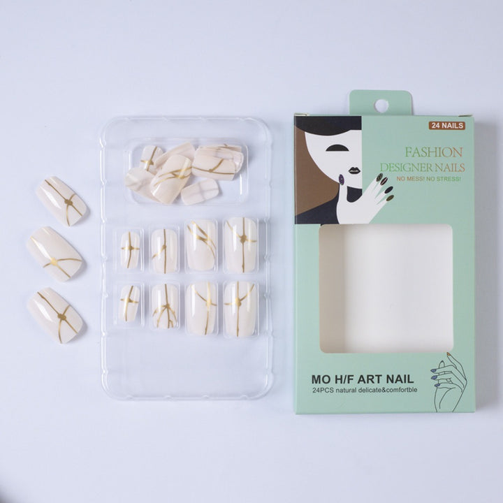 Artificial nails with elegant golden line pattern Bowlift