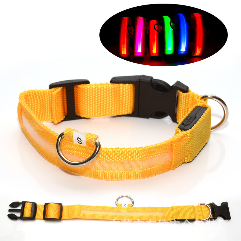 LED Light-Up Reflective Nylon Dog Collar with Quick-Release Buckle and Metal D-Ring Bowlift