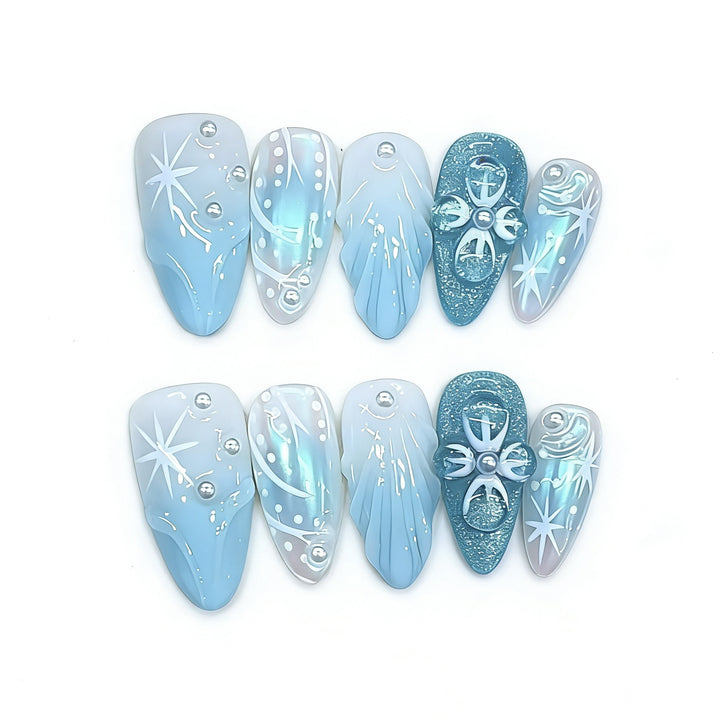 Artistic Winter-Themed Press-On Nail Set Bowlift