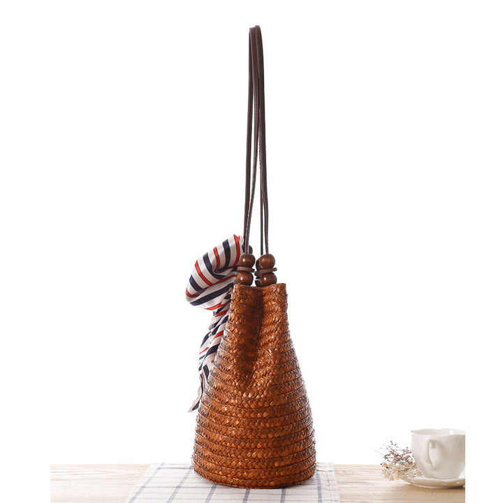 Braided handbag with stylish striped scarf Bowlift
