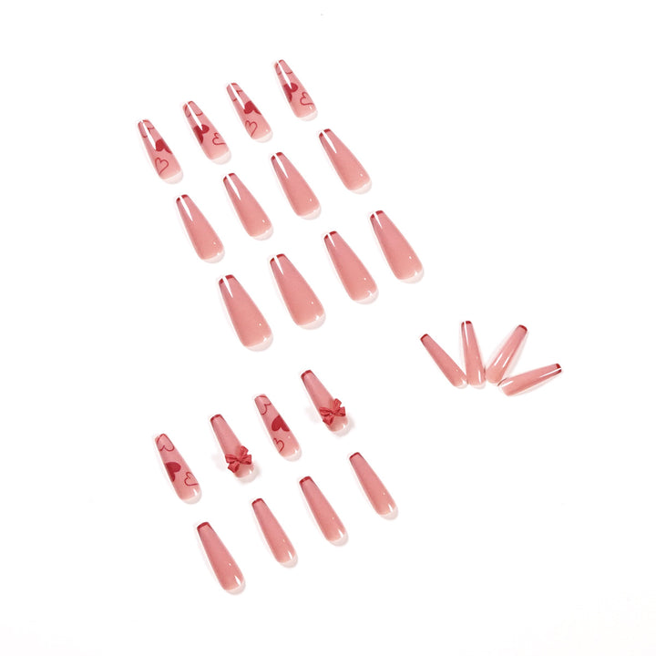 Elegant Artistic Nail Extensions with Romantic Heart Designs Bowlift