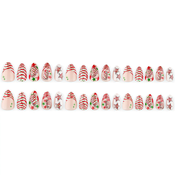 Artificial nails in festive Christmas design with colorful accents Bowlift