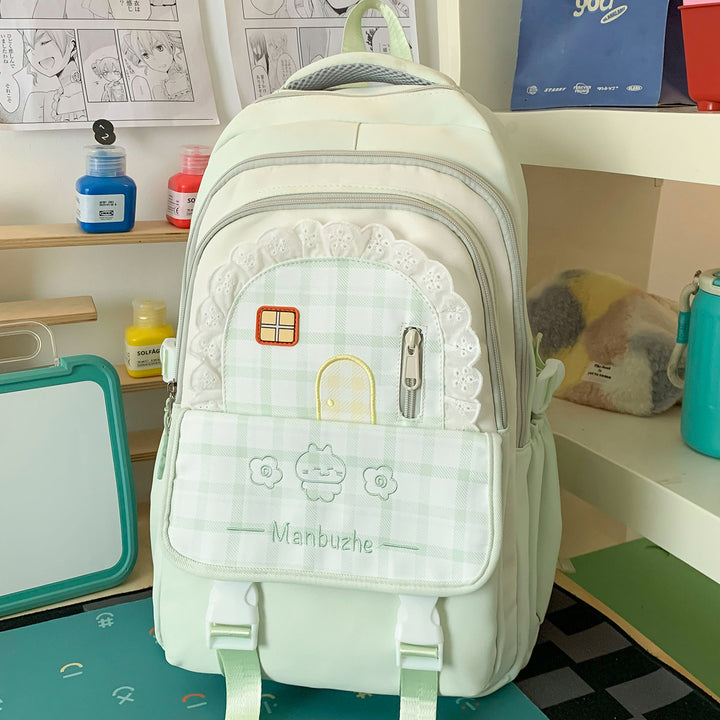 Cute Decorative Checkered School Backpack Bowlift