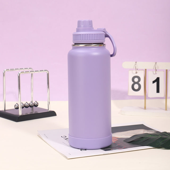 Insulated Stainless Steel Wide-Mouth Sport Bottle With Twist-Lock Spillproof Cap And Silicone Base