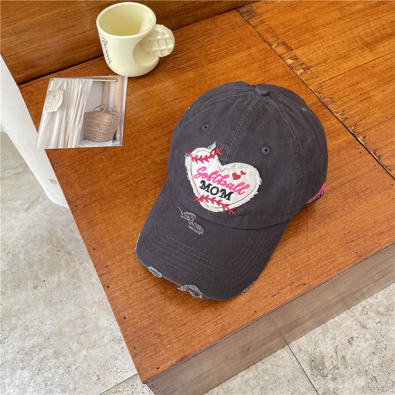 Women's Distressed Softball Mom Patch Baseball Cap Bowlift