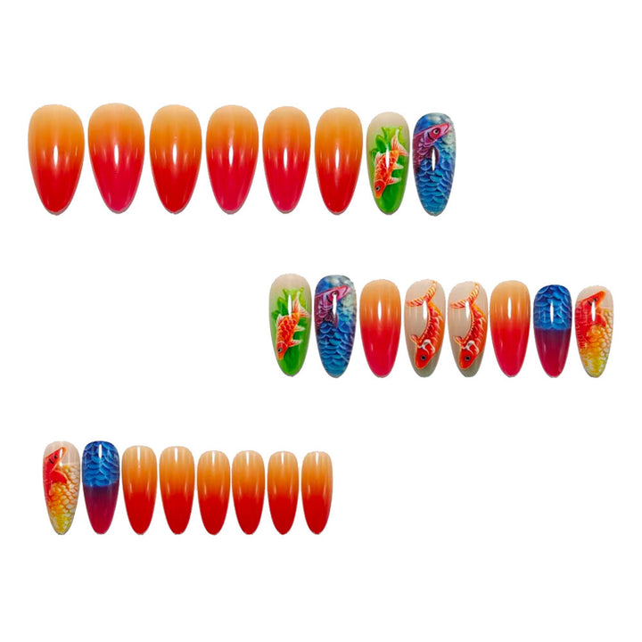 Artificial nail set with vivid fish motifs Bowlift