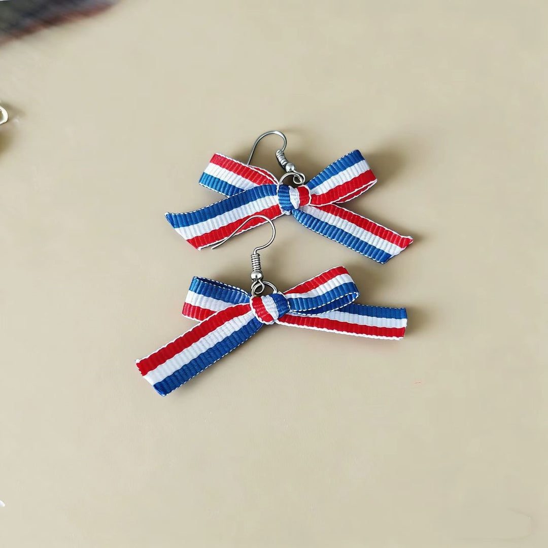 Ladies nan patriotic pearl earrings with US flag motif and fringes Bowlift