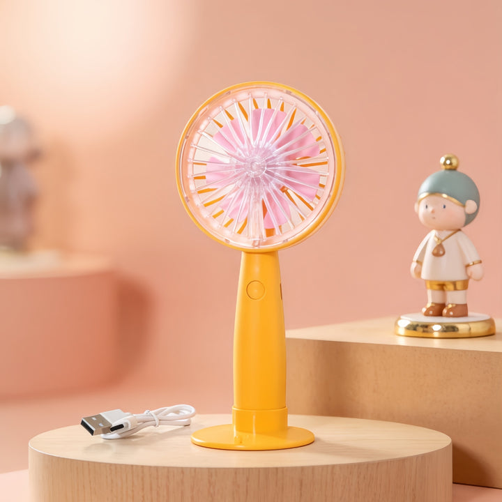 Women's portable USB hand fan with flexible tilt mechanism and ergonomic handle Bowlift