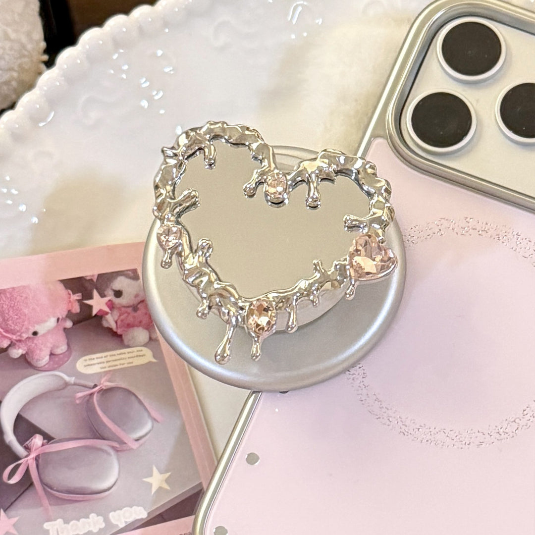 Heart-shaped hand mirror with elegant crystals Bowlift