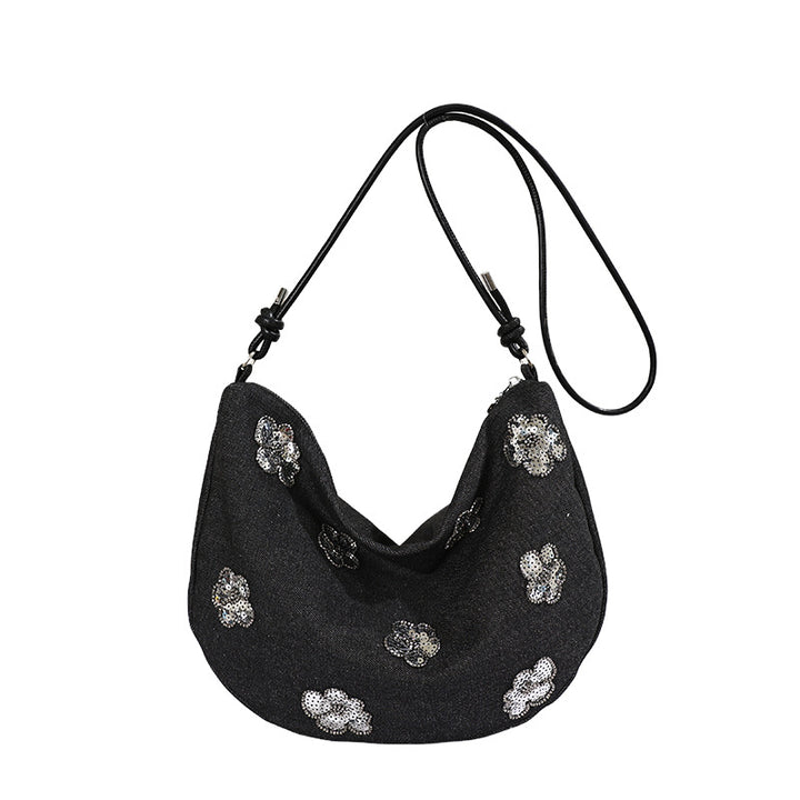 Floral Embellished Denim Handbag Bowlift