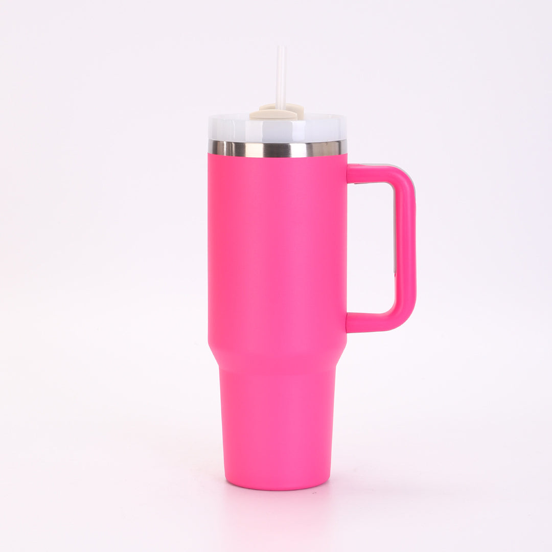 Insulated Stainless Steel Tall Travel Mug With Ergonomic Side Handle And Leak-Resistant Straw Lid