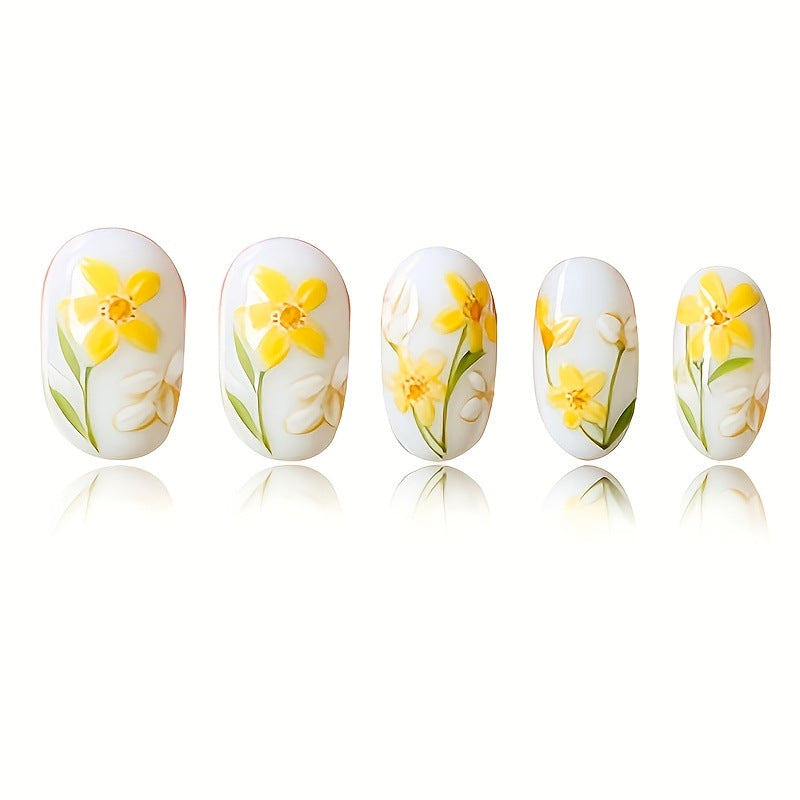 Floral-Themed Press-On Nail Art Set Bowlift