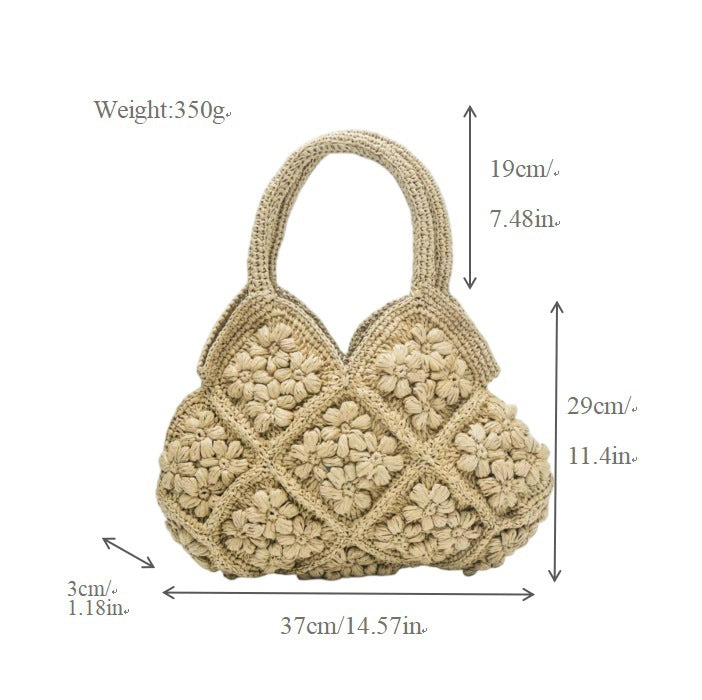 Handmade macrame shoulder bag with playful flower pattern Bowlift
