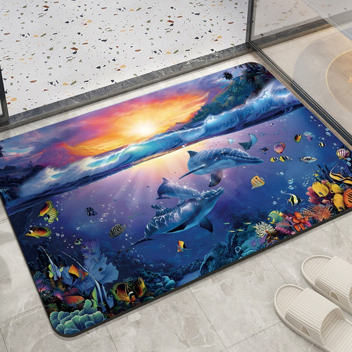 Coastal Ocean-Themed Decorative Floor Mat