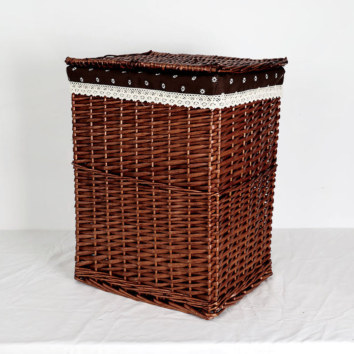 Women's laundry basket with decorative fabric cover and practical lid Bowlift