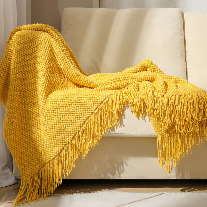 Textured Fringe Throw Blanket Bowlift