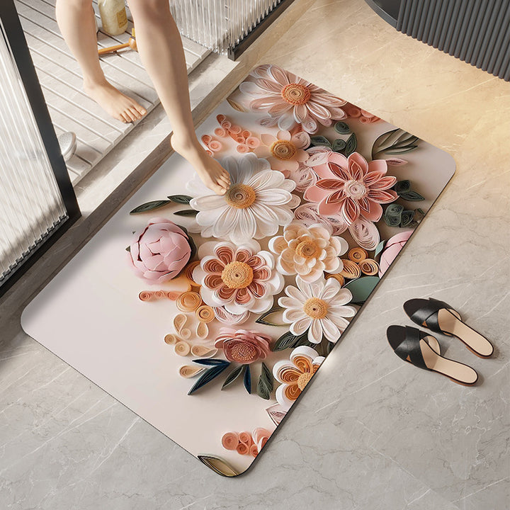 Artistic Floral Design Bath Mat Bowlift