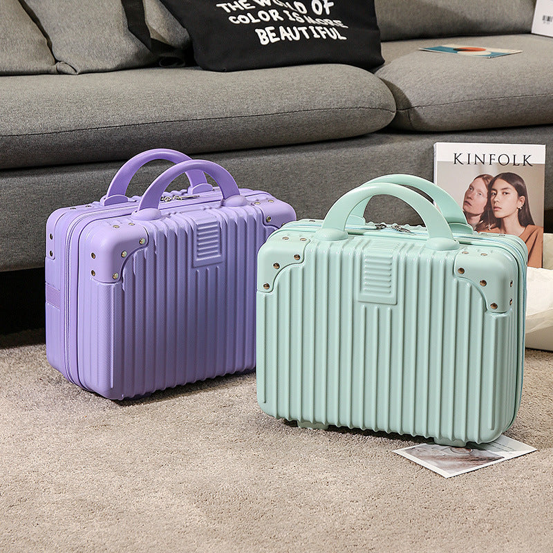 compact hard-shell travel vanity cosmetic and tech organizer with ribbed shell reinforced corners removable padded insert Bowlift