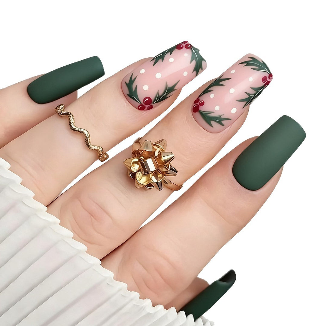 Elegant Artificial Nails with Christmas Design Bowlift