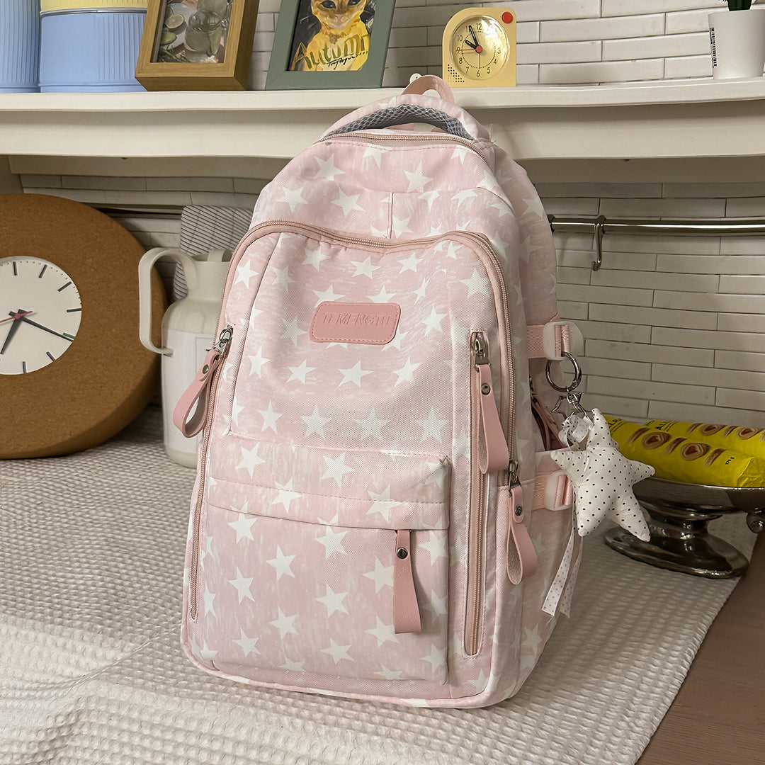 Trendy Star-Print School Backpack Bowlift