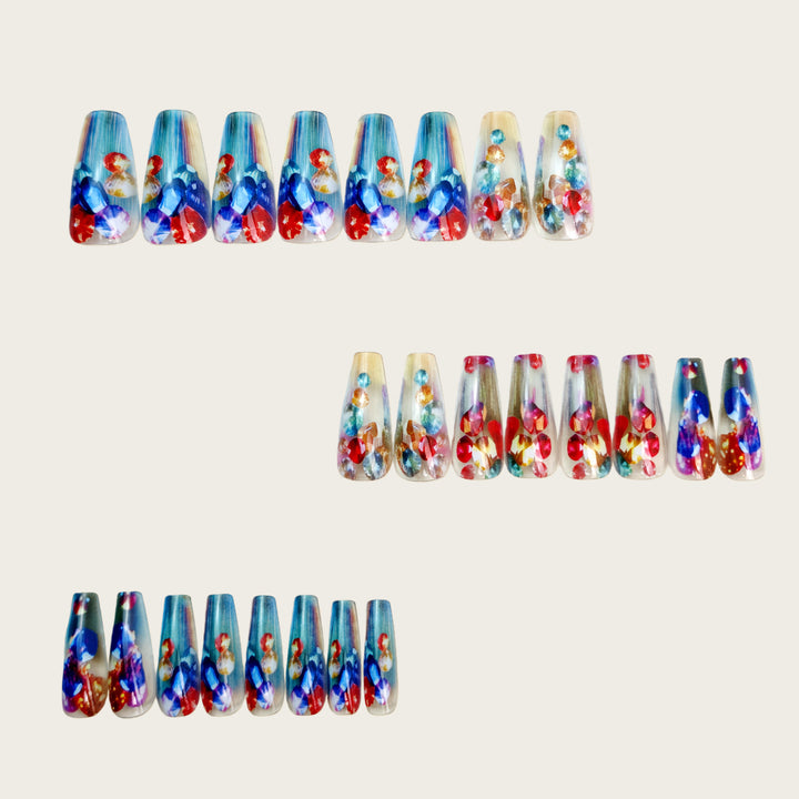 Artificial nails with faceted glitter design Bowlift