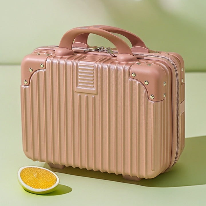 structured hard-shell vanity travel case with faux-leather corner reinforcements and dual top handles Bowlift