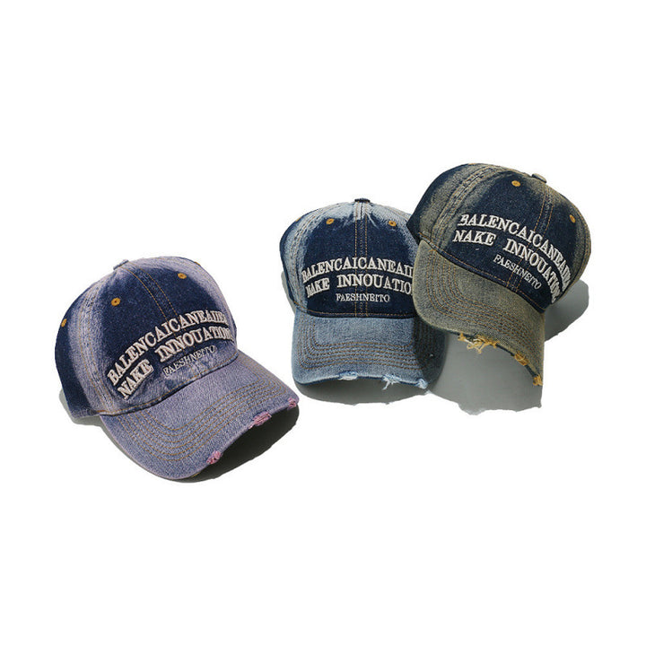 Women's Distressed Denim Graphic Baseball Cap Bowlift