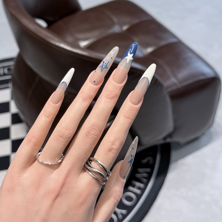 Artistic Stiletto Press-On Nail Set with Celestial Design Bowlift