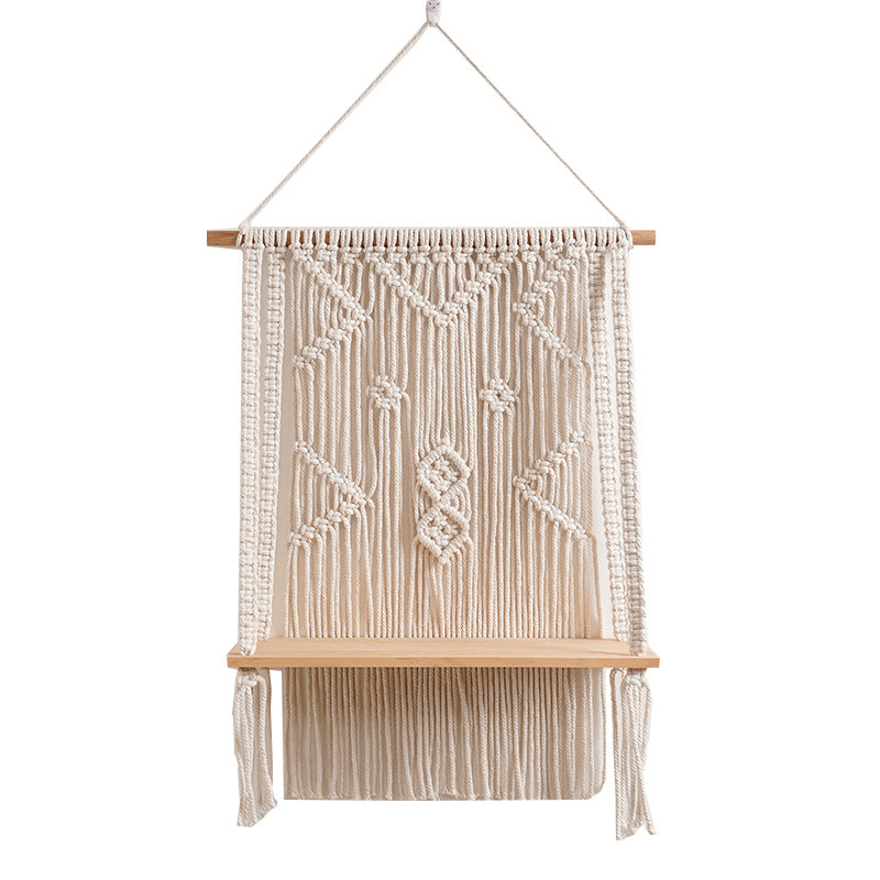 Macrame Wall Hanging Organizer with Shelf Bowlift