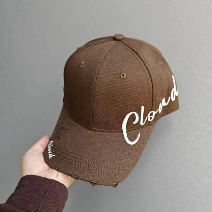 Women's Distressed Cotton Baseball Cap with Scripted Design Bowlift