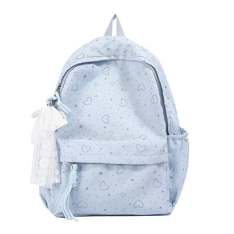 Backpack with Playful Heart Design and Practical Compartments Bowlift