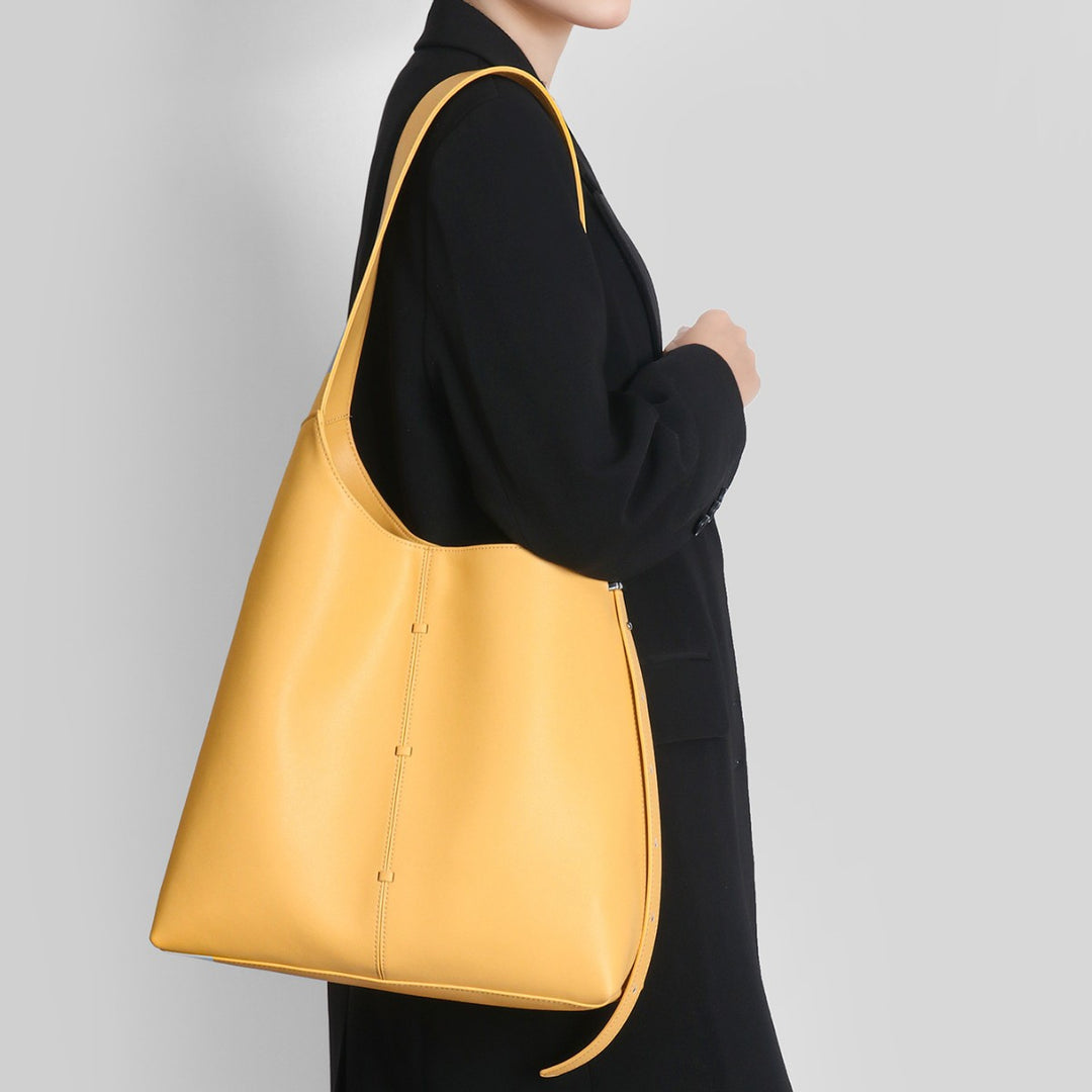 Sleek Curved Bucket Hobo Tote with Adjustable Side Strap
