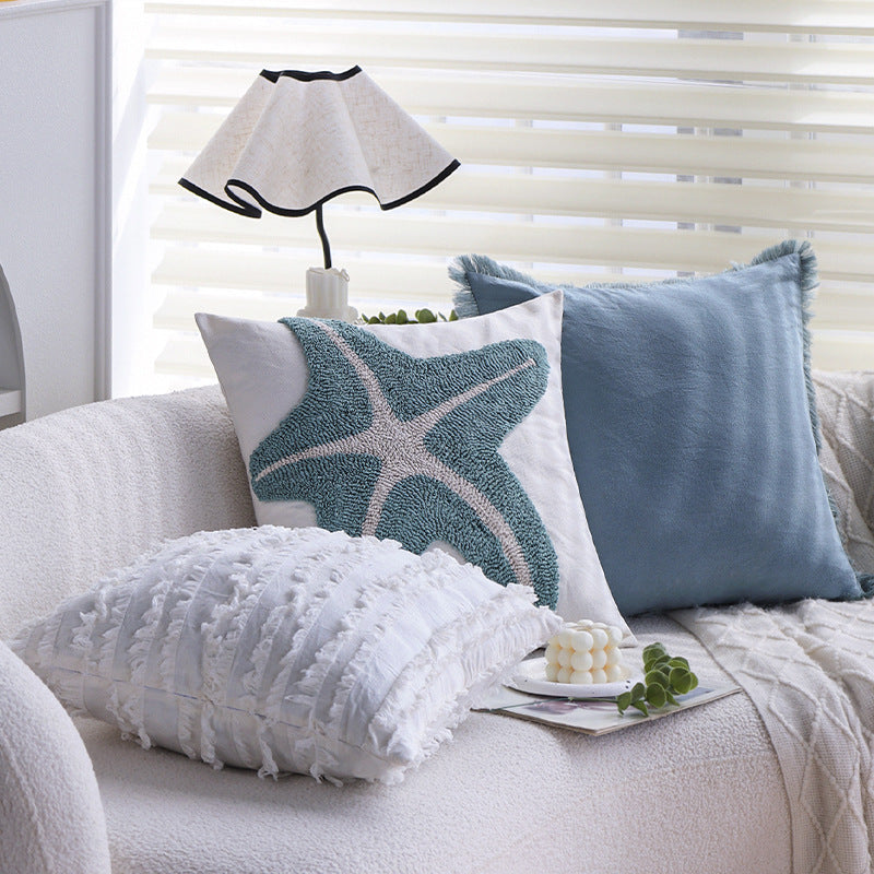 Decorative cushion cover with high-pile starfish relief Bowlift