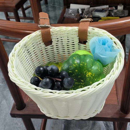 Stylish Woven Storage Basket with Leather Straps Bowlift