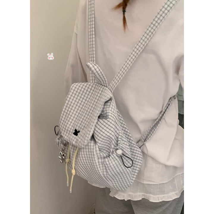 Casual Checkered Drawstring Backpack Bowlift