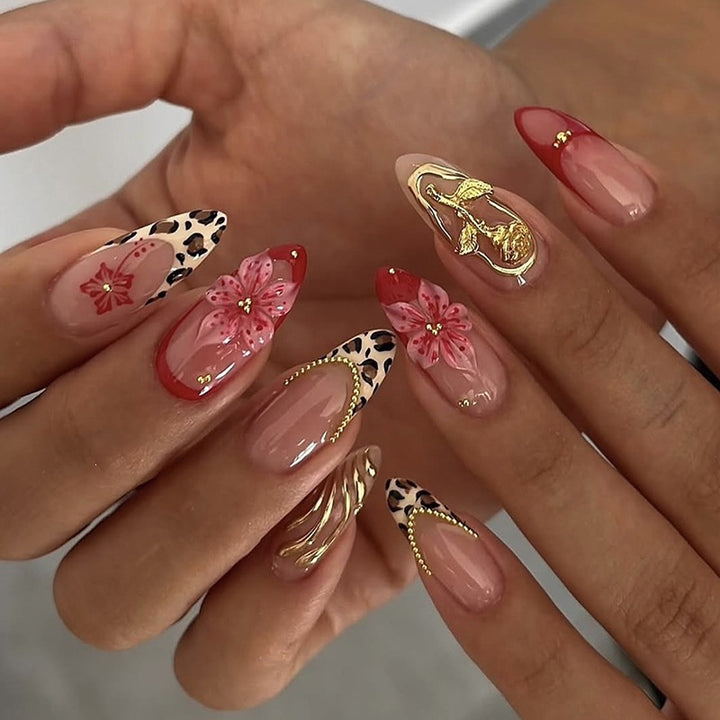 Art nail set with luxurious floral 3D decorations Bowlift