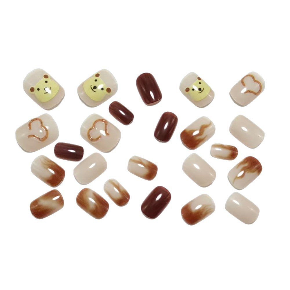Artificial nails with cute bear design and elegant color gradients Bowlift